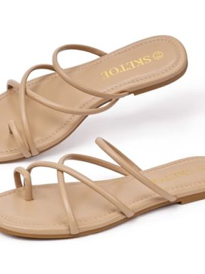 Strappy Sandals for Women Square Open Toe Flip Flops Comfortable Flat Sandals Toe Ring Thong Sandals for women