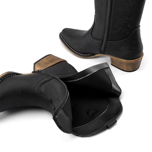 Women's Cowboy Cowgirl Western Ankle Boots Low Chunky Heels Square Toe Fall Short Booties Shoes
