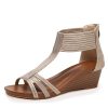 Wedges for Women Sandals Bohemia Open Toe Roman Low Heel Zipper Back Platform Summer Dress Women??s Beach Sandals