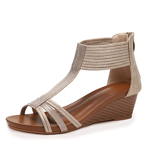 Wedges for Women Sandals Bohemia Open Toe Roman Low Heel Zipper Back Platform Summer Dress Women??s Beach Sandals