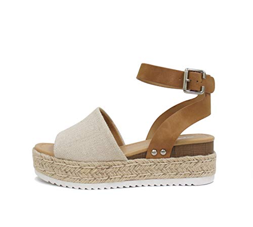 41cMWHgpBCL.jpg Topic Open Toe Buckle Ankle Strap Espadrilles Flatform Wedge Casual Sandal
