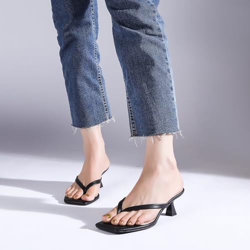 Kitten Flip Flop Thong Low Heels for Women Square Open Toe Slip On Heeled Sandals