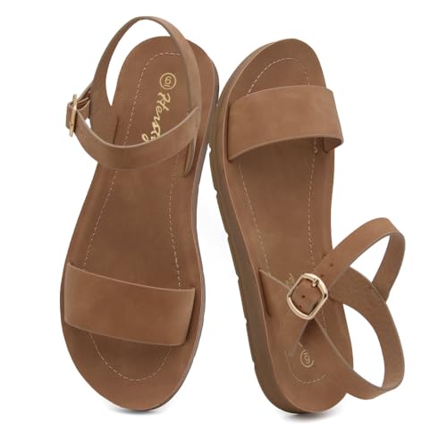 Flat Sandals for Women ??Open Toe 1 Band Ankle Strap Summer Dressy Sandals, Lightweight Casual Strappy Slip-On Flats with