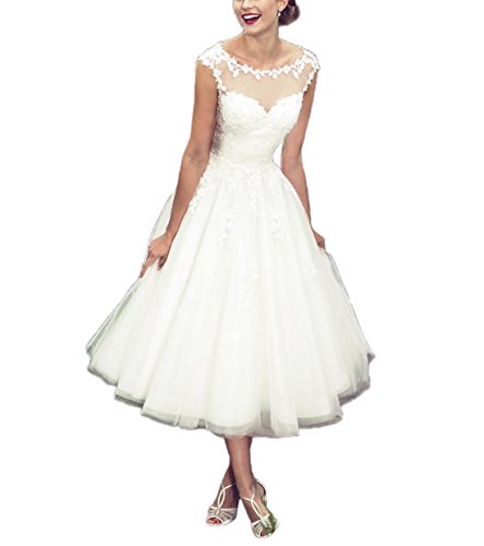 Women's Elegant Sheer Vintage Short Lace Wedding Dress for Bride