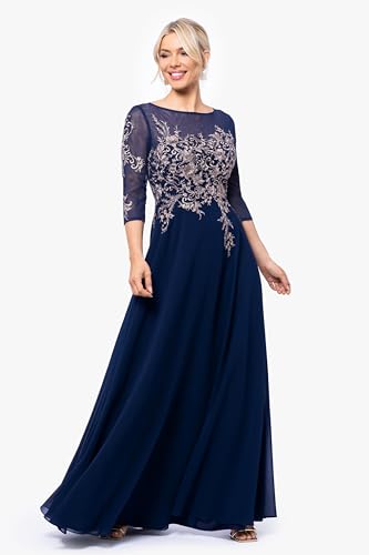 Women's Long 3/4 Sleeve Embroidered Chiffon Gown