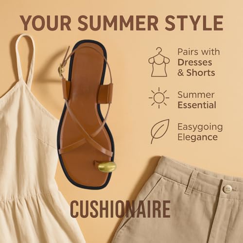 Corfu Flat Sandals for Women ??Strappy Design with Toe Loop and Adjustable Ankle Strap ??Lightweight Summer Dress Sandal