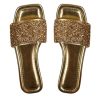 Women's Rhinestone Sandals Glitter Strappy Sequin Shoes Square Toe Sparkly Flat Sandals