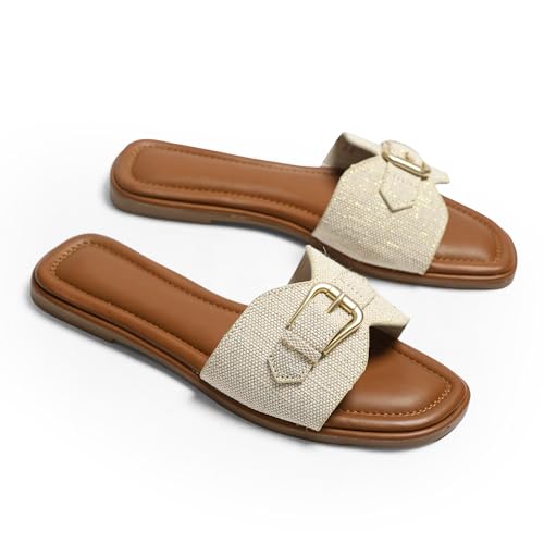 Womens Flat Sandals Dressy Sandals Comfort Slide Black Brown White Sandals Size 5-10