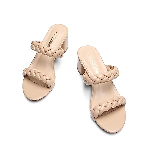 Women's Two Braided Strap Low Heels for Women Open Toe Block Chunky Heels Sandals Holiday Party Wedding Dress Pumps Shoes