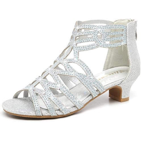 Girls High Heels Dress Pump Sandals Glitter Wedding Flower Party Princess Shoes for Kids Toddler