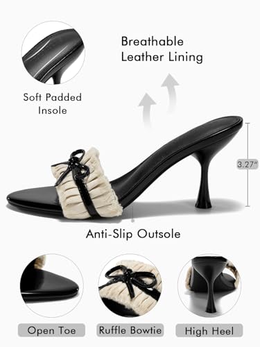 Womens High Heels Mules Open Toe Bow Tie Sandals Ruffle Stiletto Slip on Prom Dress Shoes