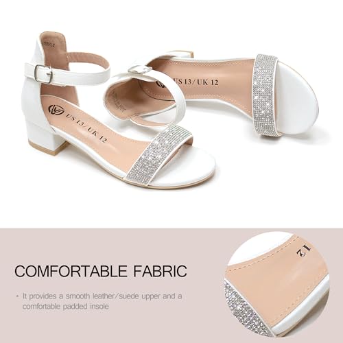Girls Sandals Low Heels Ankle Strap Open Toe Dress Shoes Flower Girl Party Wedding Shoes for Girls