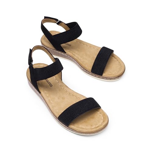 Women's Comfortable Dressy Cork Low Wedge Heels Cute Summer One Band Casual Flat Sandals with Adjustable Ankle Strap