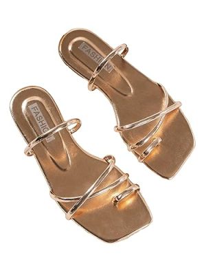 Women's Metallic Strappy Sparkly Sandals Dressy Cute Slip on Slide Vacation Summer Weeding Flats Sandals