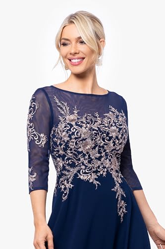 Women's Long 3/4 Sleeve Embroidered Chiffon Gown