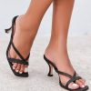 Womens Kitten Heels Sandals Square Open Toe Thong Slides Backless Slip on Slippers Shoes
