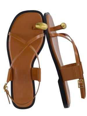 Corfu Flat Sandals for Women ??Strappy Design with Toe Loop and Adjustable Ankle Strap ??Lightweight Summer Dress Sandal