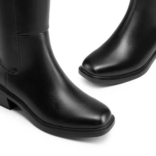 Women's Knee High Boots Square Toe Low Block Heel Casual Comfort Riding Long Boots with Side Zipper