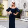 Women's Illusion Sleeve Off The Shoulder Long Dress (Reg and Petite)