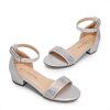 Girls Sandals Low Heel Dress Pump Ankle Strap Interchangeable Bow Flower Wedding Party Shoes for Little Kid/Big Kid