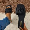 Women's Pleated Square Toe Slide Flat Sandals Summer Trendy Sandals Wedding Sandals