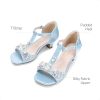 Girls Sandals Ankle Strap T-Strap Low Heel Pearl Bow Flower Pump Dress Wedding Party Shoes for Little Kid/Big Kid