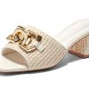 Womens Raffia Slide Sandals Chunky Block Heeled Square Open Toe Metal Chain Slip on Mules Dressy Shoes