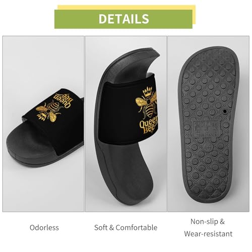 Queen Golden Bee Flat Sandals for Men Women Non-Slip Bathroom Beach Slippers House Shoes