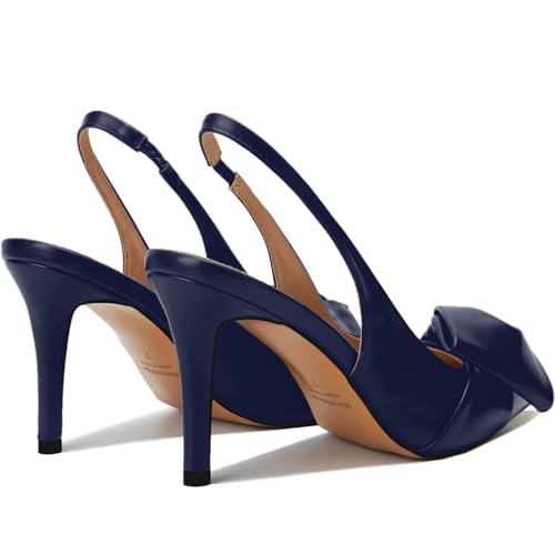 Women's Slingback Heels with Bow Pointed Toe Pumps with Elasticated Strap 3.3" High Heels for Evening Dress Shoes