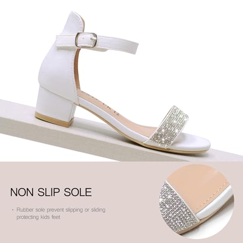 Girls Sandals Low Heels Ankle Strap Open Toe Dress Shoes Flower Girl Party Wedding Shoes for Girls