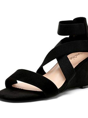 Women's Elastic Ankle Strap Low Wedge Sandals