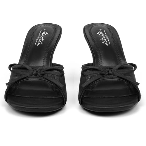 Kitten Heels for Women Round Toe Heels With Bow Vintage Mules Sexy Slip on Stiletto Backless Sandals for Party Daily