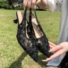 Elegant Lace Kitten Heels for Women - Slingback Pointed Toe Floral Mesh Dress Shoes - Low Heel Formal Wedding Guest Party