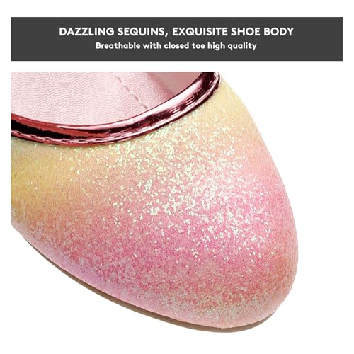 Girls Dress Shoes with Heels - Sparkly Sequins Closed Toe Sandals for Wedding, Party, Flower Girl (Toddler/Little/Big Kids)