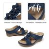 Womens Wedge Sandals Leather: Dressy Sandal, Rubber Sole, Comfortable Walking, Casual Slip on Summer Shoes, Size 5-11