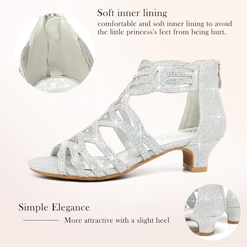 Girls High Heels Dress Pump Sandals Glitter Wedding Flower Party Princess Shoes for Kids Toddler