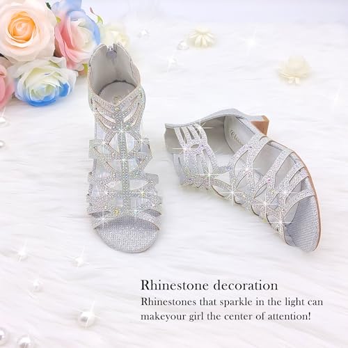 Girls High Heels Dress Pump Sandals Glitter Wedding Flower Party Princess Shoes for Kids Toddler