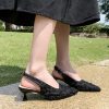 Elegant Lace Kitten Heels for Women - Slingback Pointed Toe Floral Mesh Dress Shoes - Low Heel Formal Wedding Guest Party