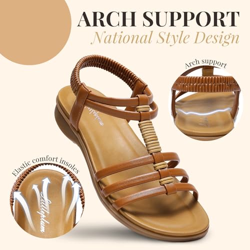 Womens Sandals Arch Support Summer Flat Gladiator Sandals Comfortable Beach Dressy Slides for Women