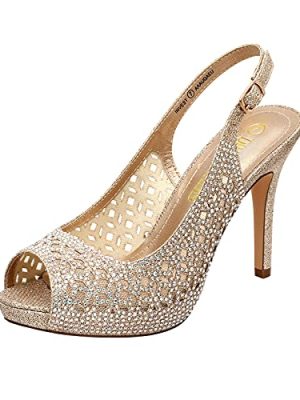 Women's High Heels Platform Dress Rhinestones Peep Toe Pumps Shoes