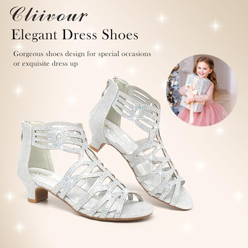 Girls High Heels Dress Pump Sandals Glitter Wedding Flower Party Princess Shoes for Kids Toddler