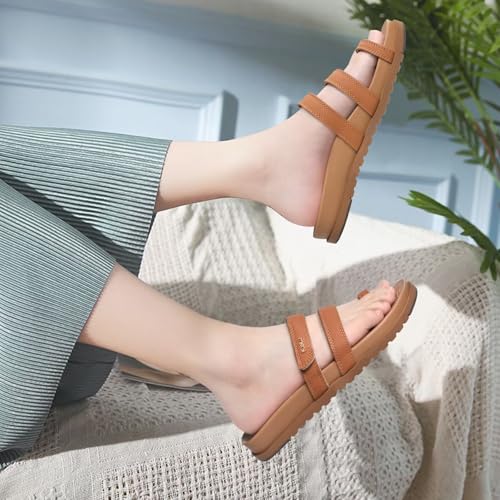 Womens Slides Sandals with Plantar Fasciitis Arch Support Fashion Comfort Adjustable Flat Sandals Ladies Lightweight Orthotic
